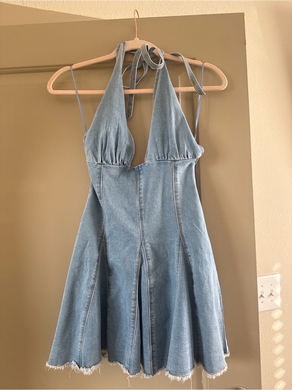 Altar'd State Light Blue Denim Halter Mini Dress